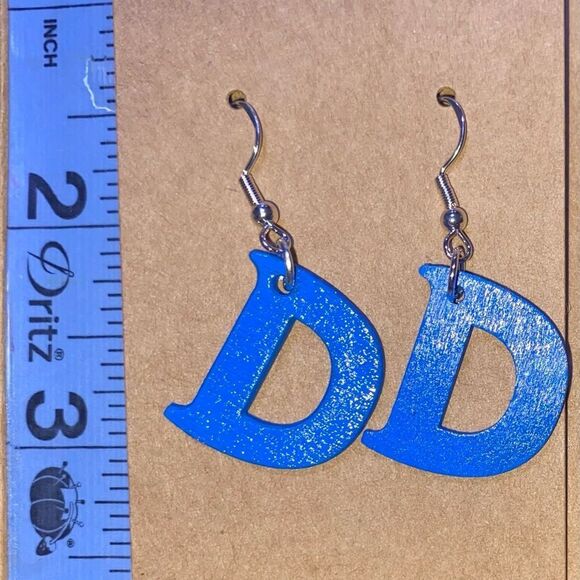 ☀️3/$12☀️ Letter “D” Earrings with Sterling Silver Hooks. (Blue) - Picture 2 of 3